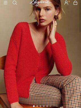 Sezane BARRY Red Mohair Alpaca Blend Button CARDIGAN Size XS